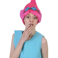 BC Women's Poppy Trolls With Ears Wig | Pink Cosplay Halloween Wig | Premium Breathable Capless Cap