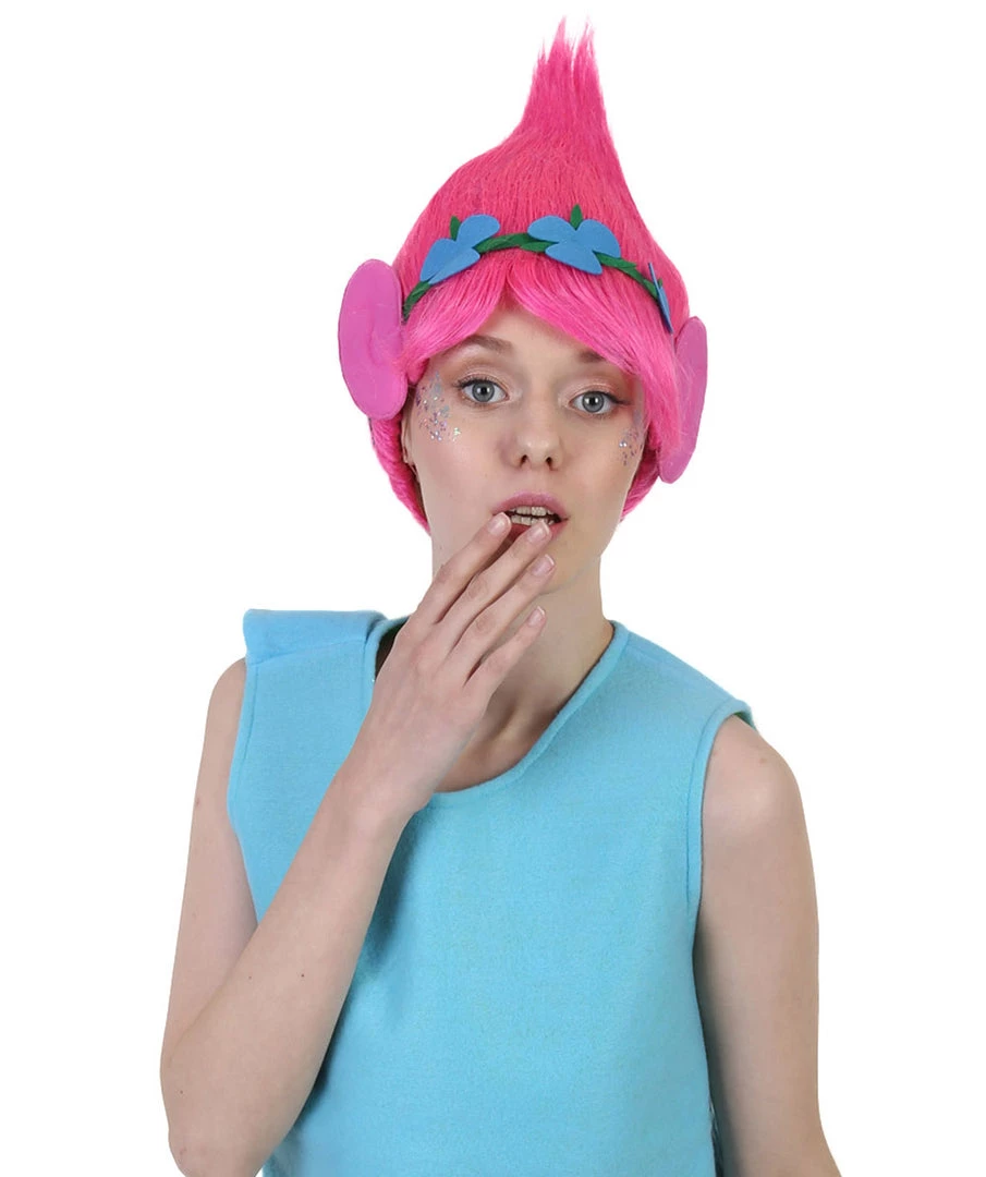 BC Women's Poppy Trolls With Ears Wig | Pink Cosplay Halloween Wig | Premium Breathable Capless Cap 1 BC Women's Poppy Trolls With Ears Wig | Pink Cosplay Halloween Wig | Premium Breathable Capless Cap