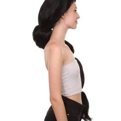 HPO Womens TV Movie Princess Jumbo Wig With Crown Black | Premium Breathable Capless Cap