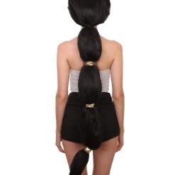 HPO Womens TV Movie Princess Jumbo Wig With Crown Black | Premium Breathable Capless Cap