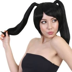 HPO Japanese Anime School Idol Womens Wig | Black Cartoon Ponytail Asian Wig | Premium Breathable Capless Cap Men's 13 HPO Japanese Anime School Idol Womens Wig | Black Cartoon Ponytail Asian Wig | Premium Breathable Capless Cap Men's