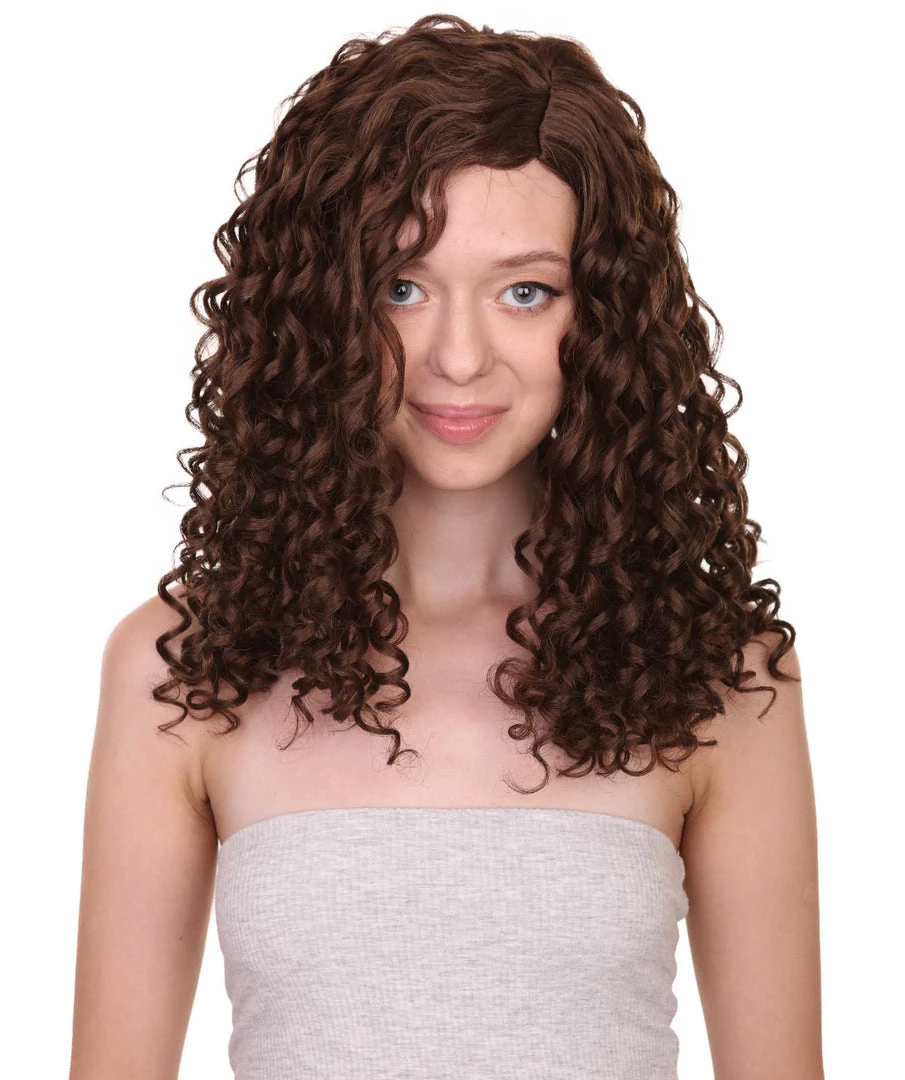HPO Womens Brown Curly Wig | Medium Cosplay Halloween Wig | Premium Breathable Capless Cap Men's 2 HPO Womens Brown Curly Wig | Medium Cosplay Halloween Wig | Premium Breathable Capless Cap Men's