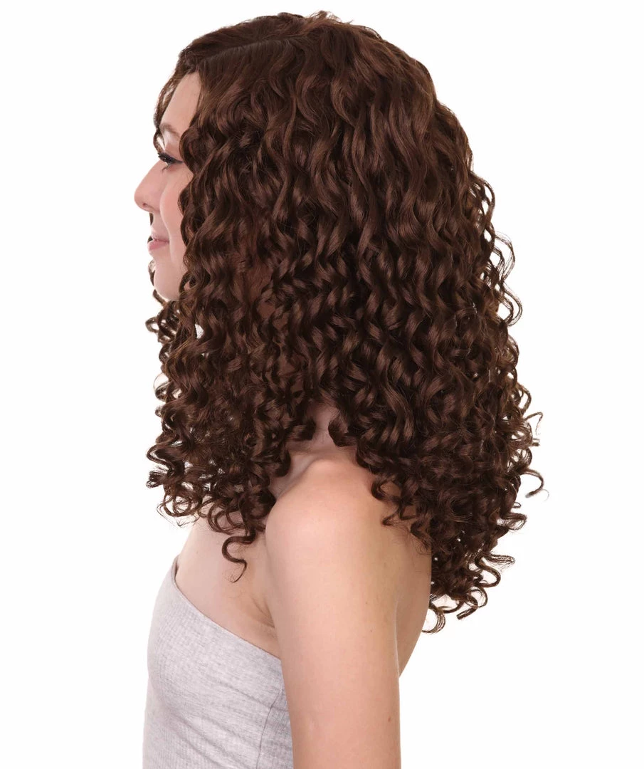 HPO Womens Brown Curly Wig | Medium Cosplay Halloween Wig | Premium Breathable Capless Cap Men's 4 HPO Womens Brown Curly Wig | Medium Cosplay Halloween Wig | Premium Breathable Capless Cap Men's