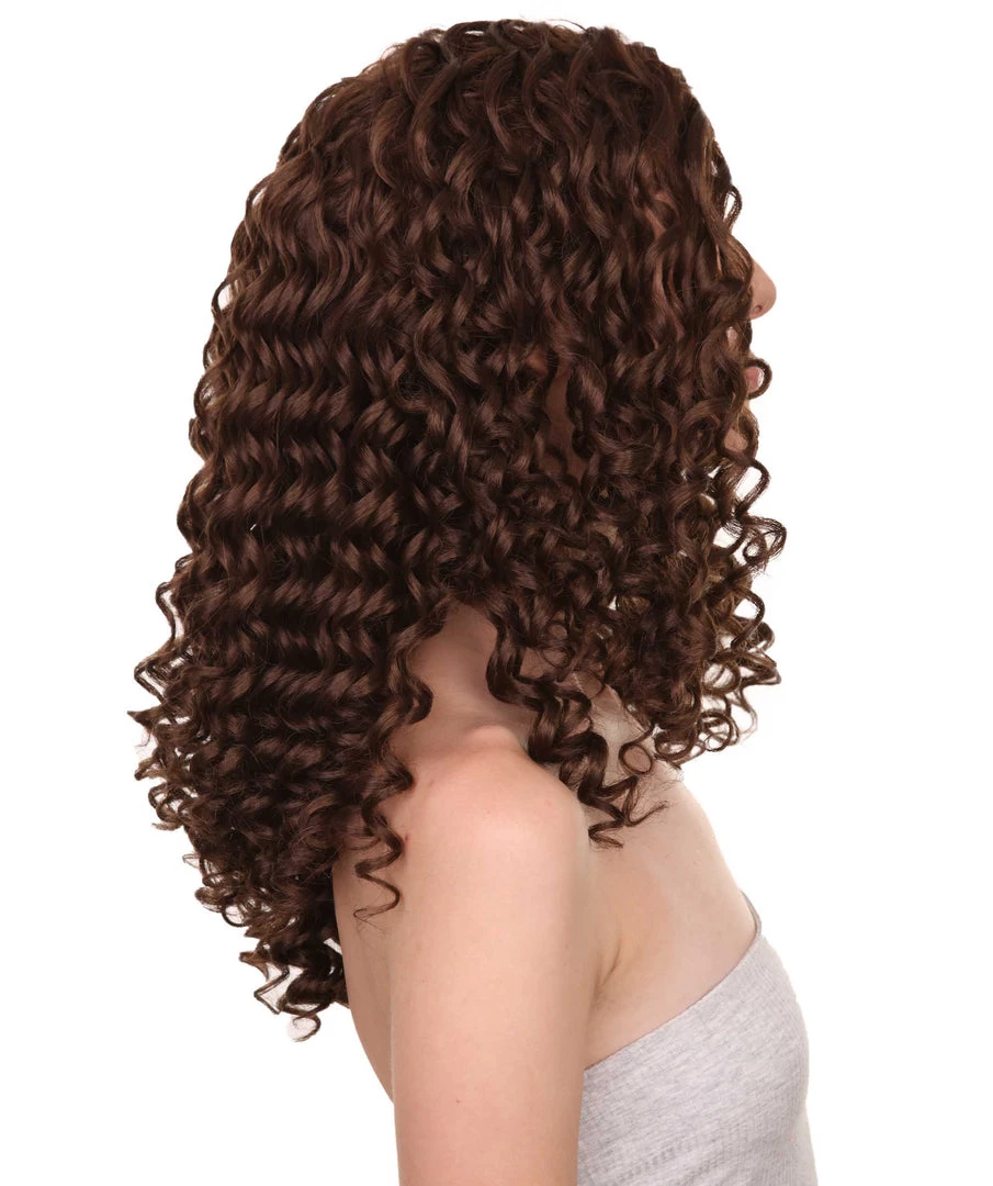 HPO Womens Brown Curly Wig | Medium Cosplay Halloween Wig | Premium Breathable Capless Cap Men's 6 HPO Womens Brown Curly Wig | Medium Cosplay Halloween Wig | Premium Breathable Capless Cap Men's
