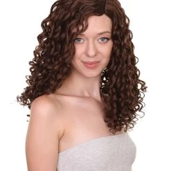 HPO Womens Brown Curly Wig | Medium Cosplay Halloween Wig | Premium Breathable Capless Cap Men's 16 HPO Womens Brown Curly Wig | Medium Cosplay Halloween Wig | Premium Breathable Capless Cap Men's