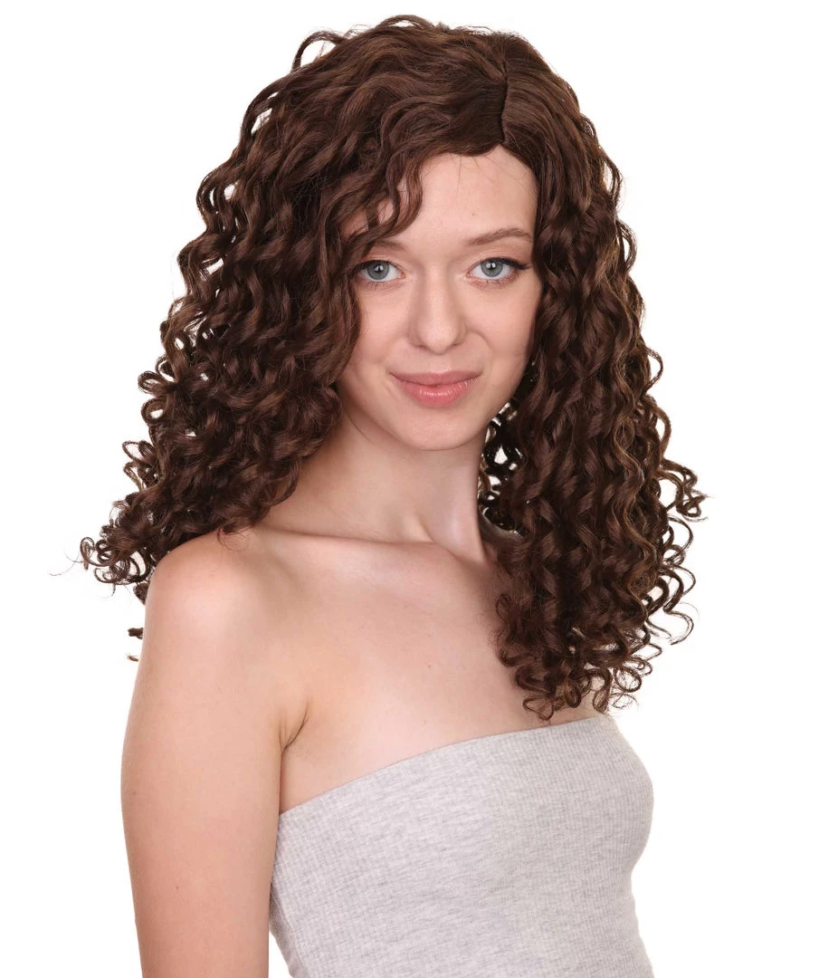 HPO Womens Brown Curly Wig | Medium Cosplay Halloween Wig | Premium Breathable Capless Cap Men's 7 HPO Womens Brown Curly Wig | Medium Cosplay Halloween Wig | Premium Breathable Capless Cap Men's