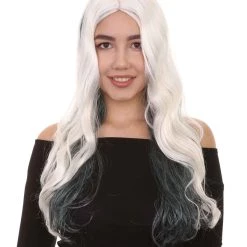 HPO Men's White And Black Long Womens Wig | Ghost Horror Sexy Cosplay Party Halloween Wig | Premium Breathable Capless Cap