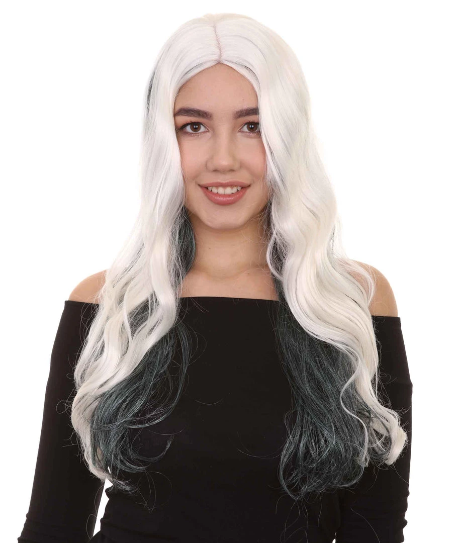 HPO Men's White And Black Long Womens Wig | Ghost Horror Sexy Cosplay Party Halloween Wig | Premium Breathable Capless Cap 1 HPO Men's White And Black Long Womens Wig | Ghost Horror Sexy Cosplay Party Halloween Wig | Premium Breathable Capless Cap
