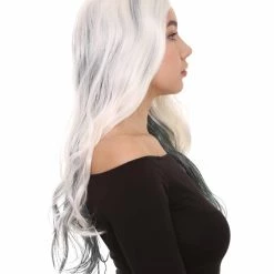 HPO Men's White And Black Long Womens Wig | Ghost Horror Sexy Cosplay Party Halloween Wig | Premium Breathable Capless Cap 13 HPO Men's White And Black Long Womens Wig | Ghost Horror Sexy Cosplay Party Halloween Wig | Premium Breathable Capless Cap