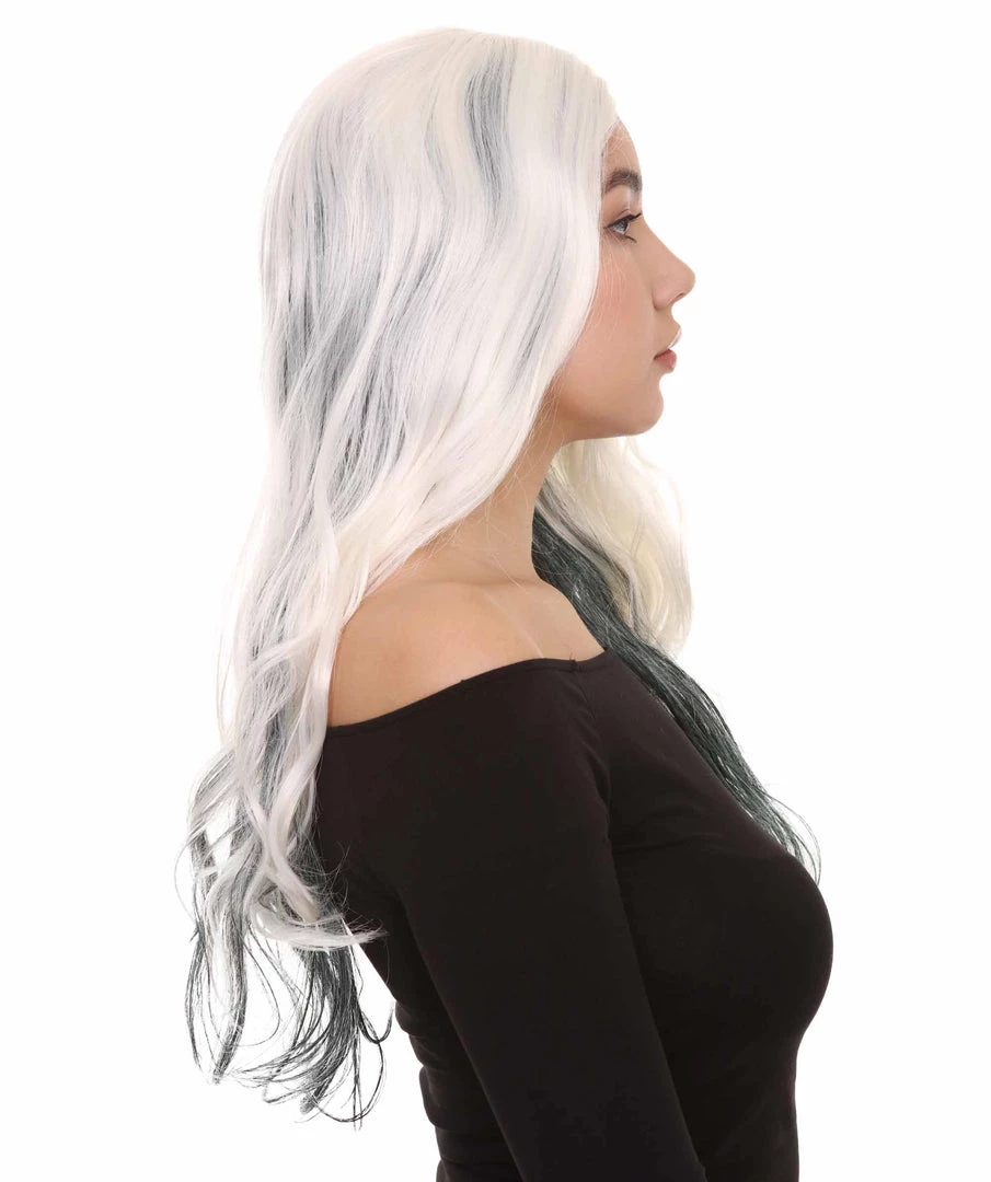 HPO Men's White And Black Long Womens Wig | Ghost Horror Sexy Cosplay Party Halloween Wig | Premium Breathable Capless Cap 5 HPO Men's White And Black Long Womens Wig | Ghost Horror Sexy Cosplay Party Halloween Wig | Premium Breathable Capless Cap