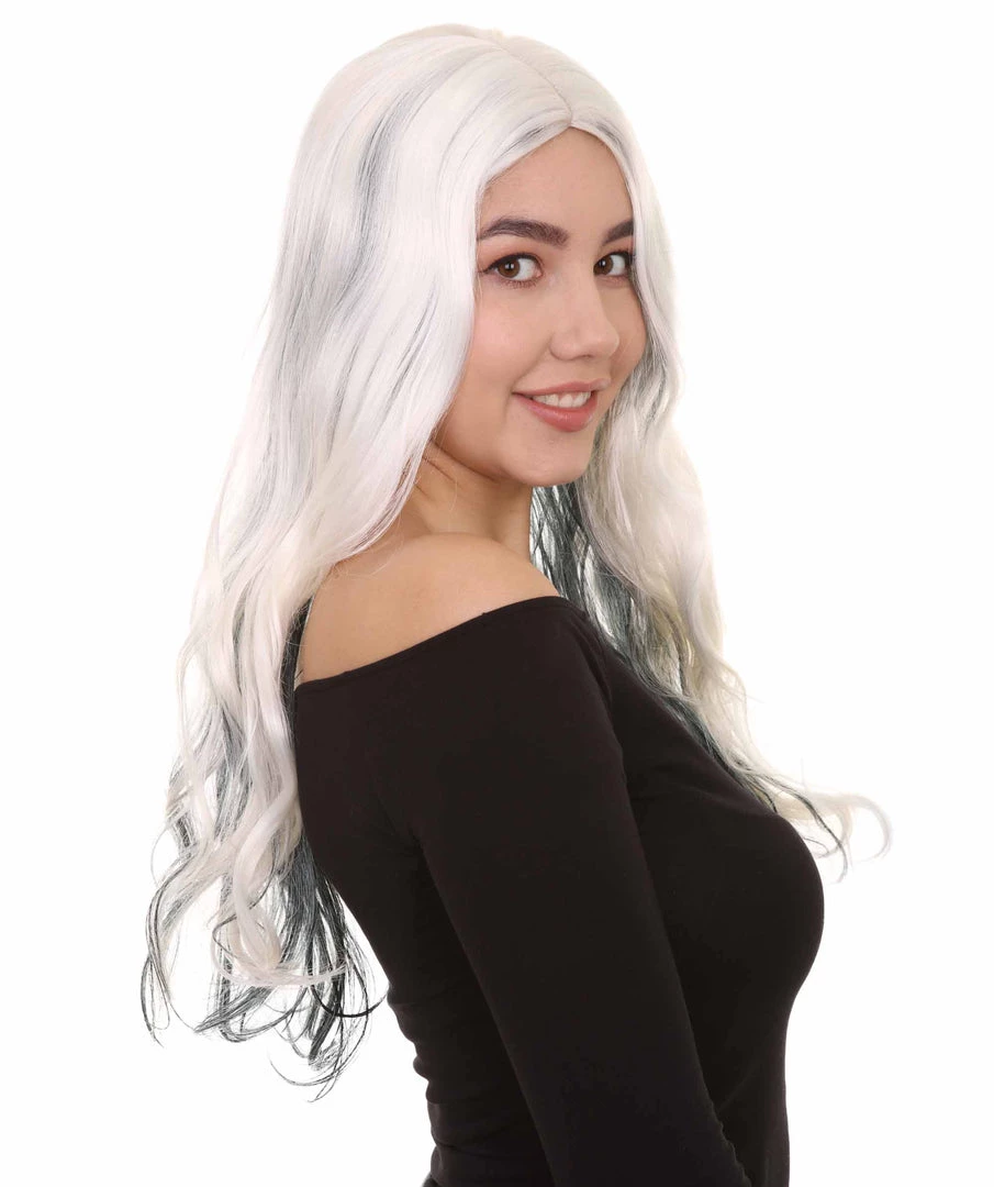 HPO Men's White And Black Long Womens Wig | Ghost Horror Sexy Cosplay Party Halloween Wig | Premium Breathable Capless Cap 6 HPO Men's White And Black Long Womens Wig | Ghost Horror Sexy Cosplay Party Halloween Wig | Premium Breathable Capless Cap