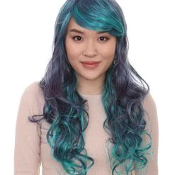 HPO Blended Two-Tone Long Wavy Womens Wig | Long Curly Cosplay Halloween Wig | Premium Breathable Capless Cap