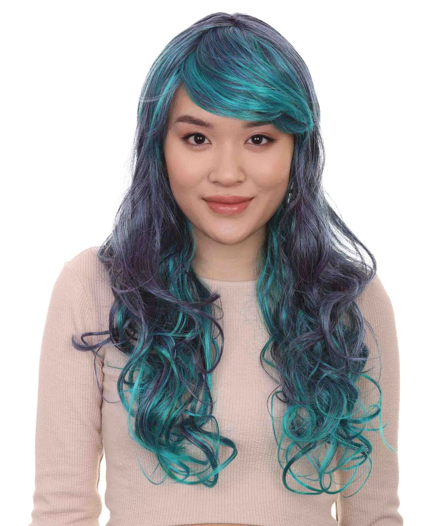 HPO Blended Two-Tone Long Wavy Womens Wig | Long Curly Cosplay Halloween Wig | Premium Breathable Capless Cap 1 HPO Blended Two-Tone Long Wavy Womens Wig | Long Curly Cosplay Halloween Wig | Premium Breathable Capless Cap