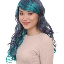 HPO Blended Two-Tone Long Wavy Womens Wig | Long Curly Cosplay Halloween Wig | Premium Breathable Capless Cap