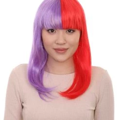 HPO Two-tone Purple Red Bob Womens Wig | Sexy Cosplay Party Halloween Wig | Premium Breathable Capless Cap Women's