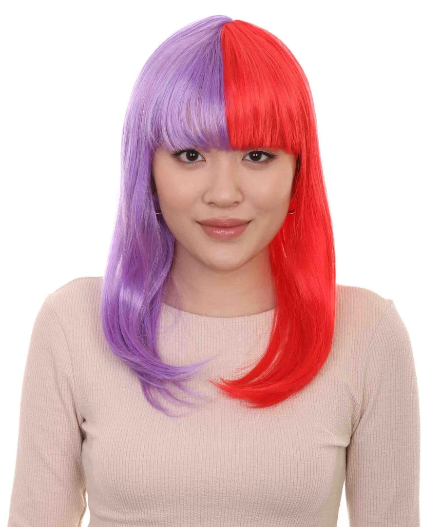 HPO Two-tone Purple Red Bob Womens Wig | Sexy Cosplay Party Halloween Wig | Premium Breathable Capless Cap Women's 1 HPO Two-tone Purple Red Bob Womens Wig | Sexy Cosplay Party Halloween Wig | Premium Breathable Capless Cap Women's