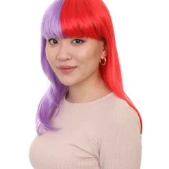 HPO Two-tone Purple Red Bob Womens Wig | Sexy Cosplay Party Halloween Wig | Premium Breathable Capless Cap Women's