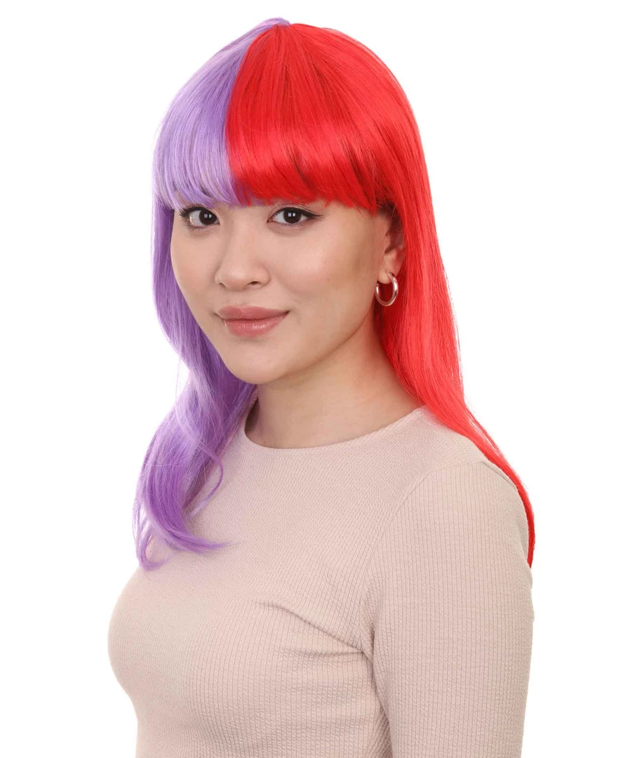HPO Two-tone Purple Red Bob Womens Wig | Sexy Cosplay Party Halloween Wig | Premium Breathable Capless Cap Women's 2 HPO Two-tone Purple Red Bob Womens Wig | Sexy Cosplay Party Halloween Wig | Premium Breathable Capless Cap Women's