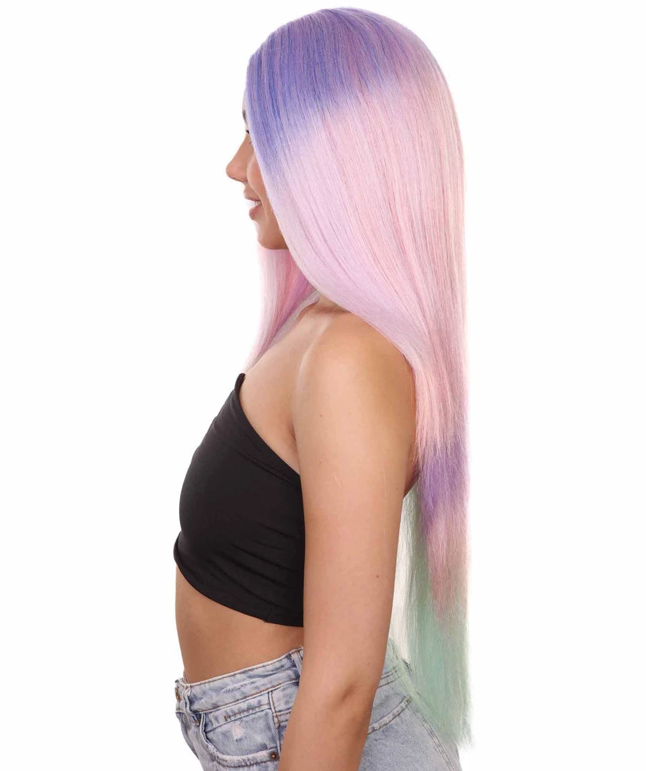 Adult Women's 32" Inch Extra Long Length Halloween Cosplay Rainbow Iridescent Unicorn Costume Wig, Synthetic Soft Fiber Hair, Perfect For Your Next Festival And Group Anime Party! | HPO 3 Adult Women's 32" Inch Extra Long Length Halloween Cosplay Rainbow Iridescent Unicorn Costume Wig, Synthetic Soft Fiber Hair, Perfect For Your Next Festival And Group Anime Party! | HPO