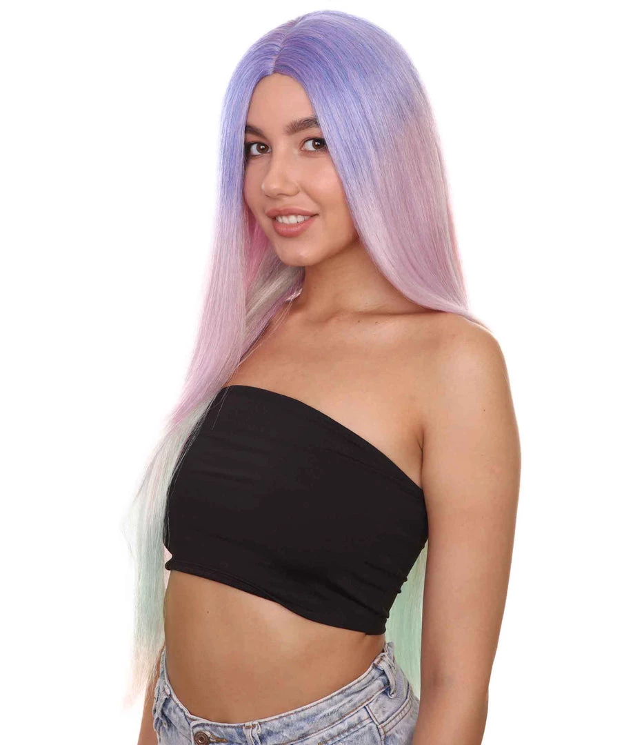 Adult Women's 32" Inch Extra Long Length Halloween Cosplay Rainbow Iridescent Unicorn Costume Wig, Synthetic Soft Fiber Hair, Perfect For Your Next Festival And Group Anime Party! | HPO 2 Adult Women's 32" Inch Extra Long Length Halloween Cosplay Rainbow Iridescent Unicorn Costume Wig, Synthetic Soft Fiber Hair, Perfect For Your Next Festival And Group Anime Party! | HPO