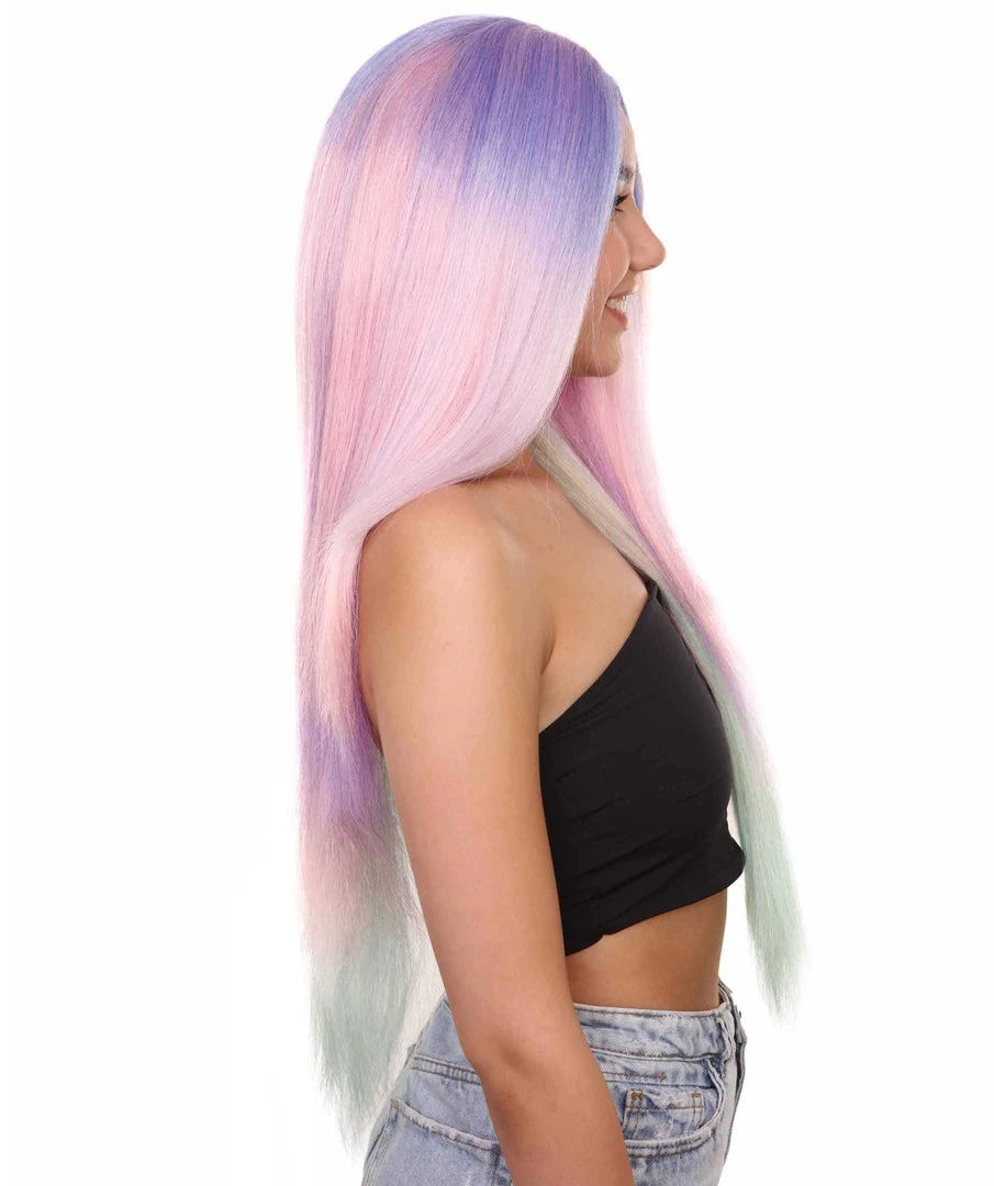 Adult Women's 32" Inch Extra Long Length Halloween Cosplay Rainbow Iridescent Unicorn Costume Wig, Synthetic Soft Fiber Hair, Perfect For Your Next Festival And Group Anime Party! | HPO 5 Adult Women's 32" Inch Extra Long Length Halloween Cosplay Rainbow Iridescent Unicorn Costume Wig, Synthetic Soft Fiber Hair, Perfect For Your Next Festival And Group Anime Party! | HPO