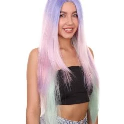 Adult Women's 32" Inch Extra Long Length Halloween Cosplay Rainbow Iridescent Unicorn Costume Wig, Synthetic Soft Fiber Hair, Perfect For Your Next Festival And Group Anime Party! | HPO 14 Adult Women's 32