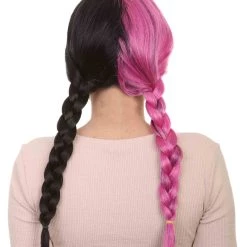 HPO Adult Womens Double Braid Wig | Pink & Black Celebrity Wig | Premium Breathable Capless Cap Men's