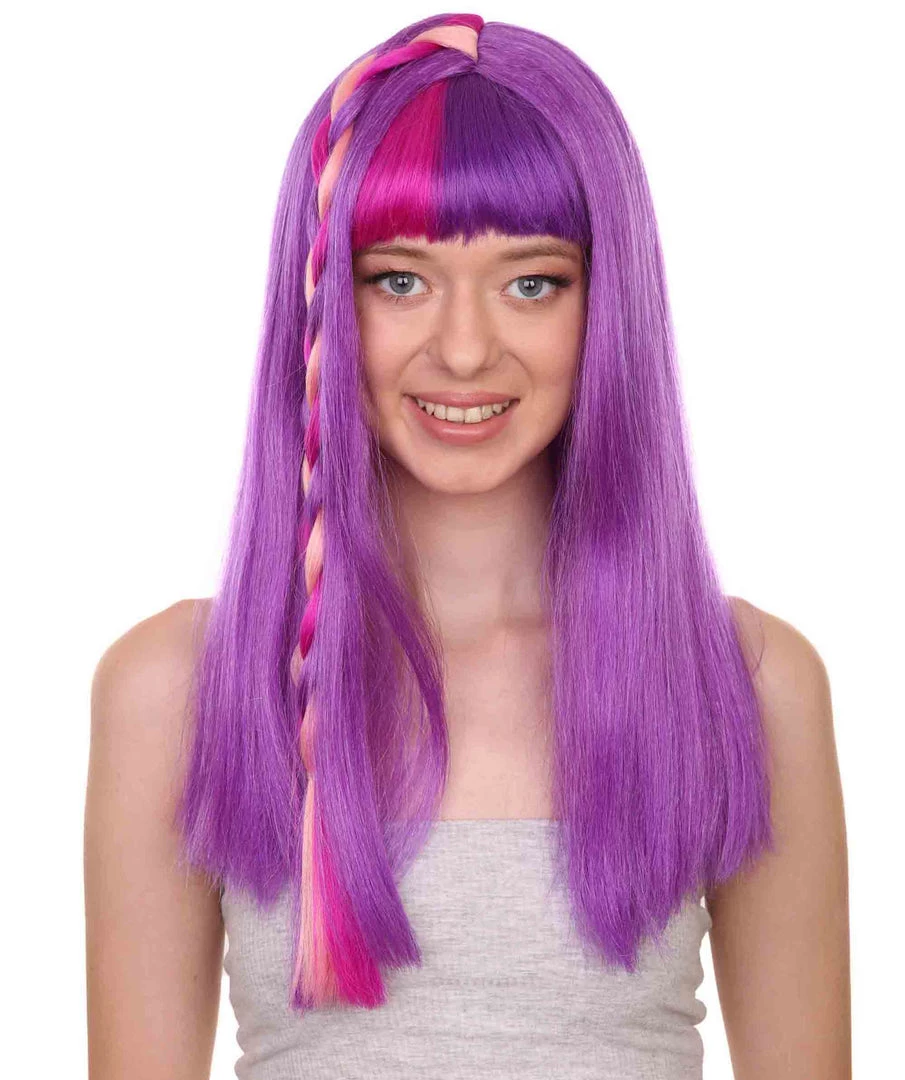 Adult Women's 18" Inch Long Length Halloween Cosplay Animated Pony Costume Wig, Synthetic Soft Fiber Single Front Braid Hair | HPO 1 Adult Women's 18" Inch Long Length Halloween Cosplay Animated Pony Costume Wig, Synthetic Soft Fiber Single Front Braid Hair | HPO