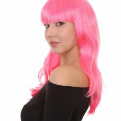 HPO Men's Long Pink Womens Wig | Fancy Party Event Ready Halloween Wig | Premium Breathable Capless Cap