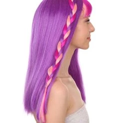 Adult Women's 18" Inch Long Length Halloween Cosplay Animated Pony Costume Wig, Synthetic Soft Fiber Single Front Braid Hair | HPO 12 Adult Women's 18