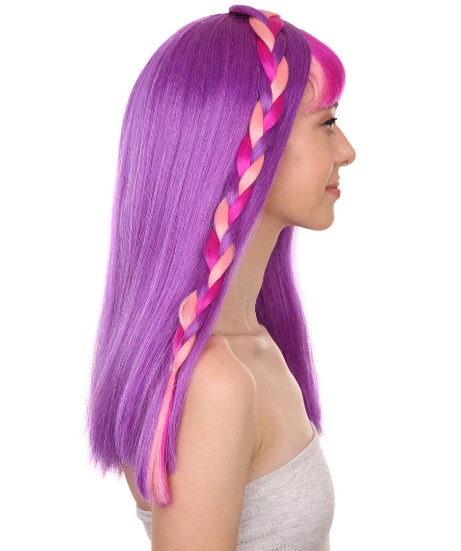Adult Women's 18" Inch Long Length Halloween Cosplay Animated Pony Costume Wig, Synthetic Soft Fiber Single Front Braid Hair | HPO 5 Adult Women's 18" Inch Long Length Halloween Cosplay Animated Pony Costume Wig, Synthetic Soft Fiber Single Front Braid Hair | HPO