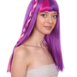 Adult Women's 18" Inch Long Length Halloween Cosplay Animated Pony Costume Wig, Synthetic Soft Fiber Single Front Braid Hair | HPO 13 Adult Women's 18