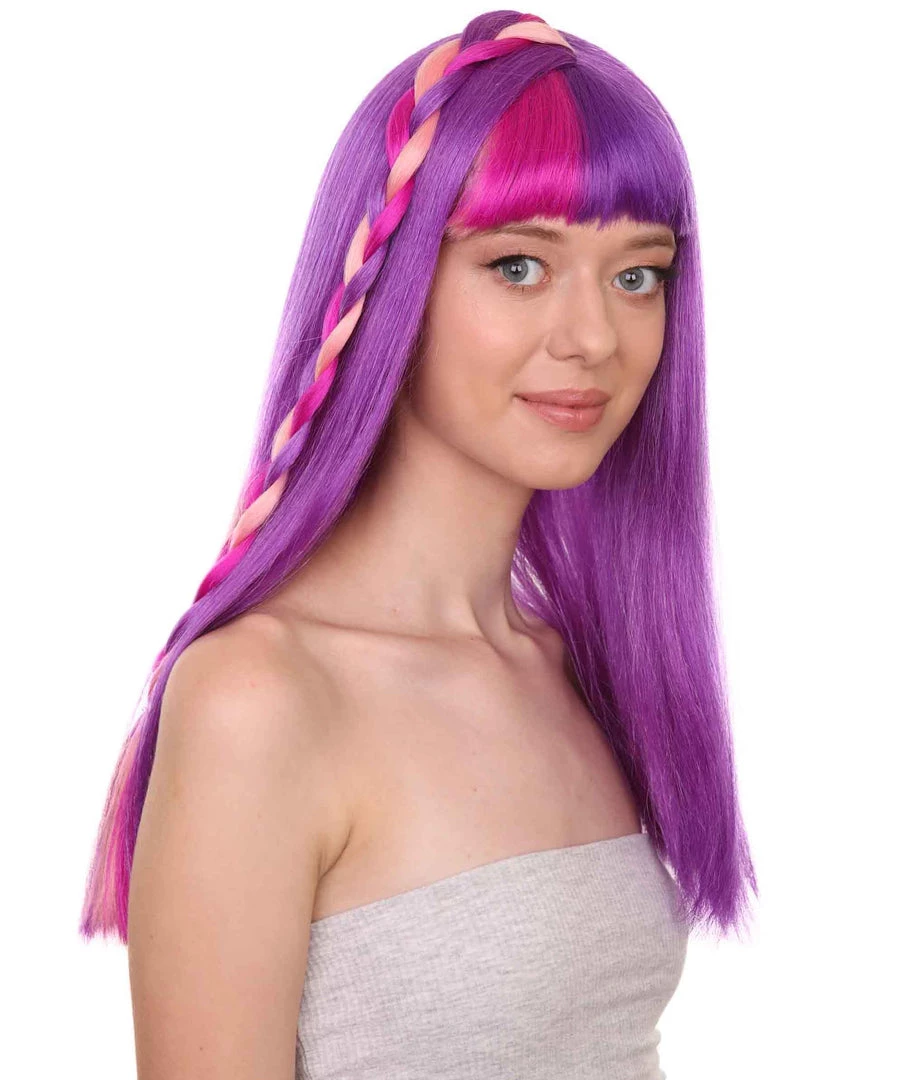 Adult Women's 18" Inch Long Length Halloween Cosplay Animated Pony Costume Wig, Synthetic Soft Fiber Single Front Braid Hair | HPO 6 Adult Women's 18" Inch Long Length Halloween Cosplay Animated Pony Costume Wig, Synthetic Soft Fiber Single Front Braid Hair | HPO