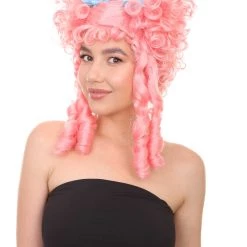 HPO Womens Colonial Lady With Blue Lece Wig | Pink Historical Wigs | Premium Breathable Capless Cap Women's