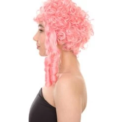 HPO Womens Colonial Lady With Blue Lece Wig | Pink Historical Wigs | Premium Breathable Capless Cap Women's