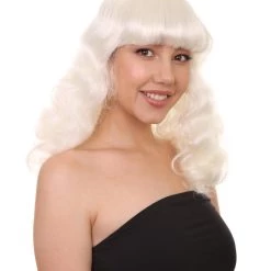 HPO Celebrity Womens Wig | Pop Singer Celebrity White Fancy Party Event Ready Halloween Wig | Premium Breathable Capless Cap Men's 14 HPO Celebrity Womens Wig | Pop Singer Celebrity White Fancy Party Event Ready Halloween Wig | Premium Breathable Capless Cap Men's