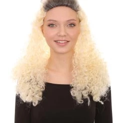 HPO Womens 80s Crimp Wig | Blonde Vintage Wigs | Premium Breathable Capless Cap Women's