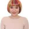 HPO Womens Rainbow Bob Wig | Colorful Party Ready Fancy Cosplay Halloween Wig | Premium Breathable Capless Cap Women's