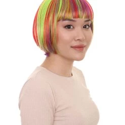 HPO Womens Rainbow Bob Wig | Colorful Party Ready Fancy Cosplay Halloween Wig | Premium Breathable Capless Cap Women's 12 HPO Womens Rainbow Bob Wig | Colorful Party Ready Fancy Cosplay Halloween Wig | Premium Breathable Capless Cap Women's