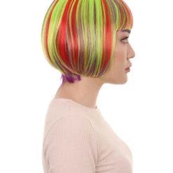 HPO Womens Rainbow Bob Wig | Colorful Party Ready Fancy Cosplay Halloween Wig | Premium Breathable Capless Cap Women's 13 HPO Womens Rainbow Bob Wig | Colorful Party Ready Fancy Cosplay Halloween Wig | Premium Breathable Capless Cap Women's