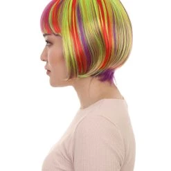 HPO Womens Rainbow Bob Wig | Colorful Party Ready Fancy Cosplay Halloween Wig | Premium Breathable Capless Cap Women's 11 HPO Womens Rainbow Bob Wig | Colorful Party Ready Fancy Cosplay Halloween Wig | Premium Breathable Capless Cap Women's