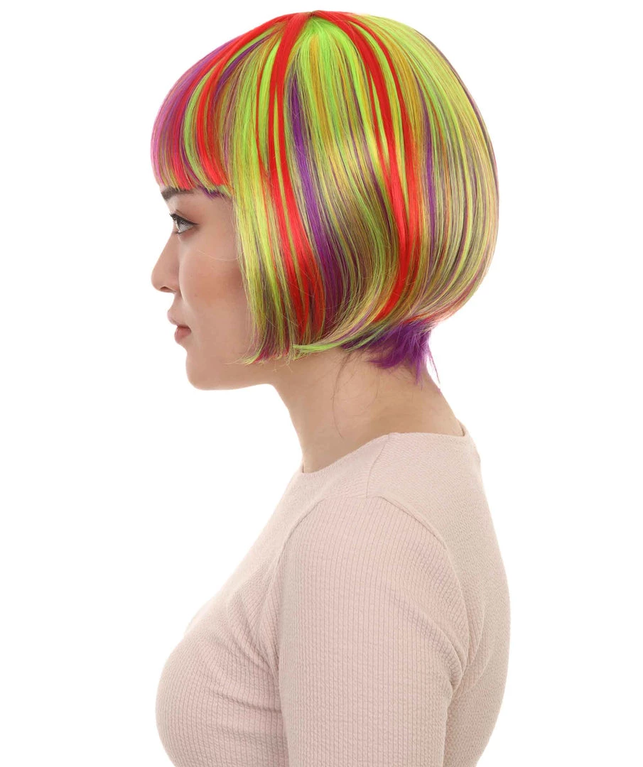 HPO Womens Rainbow Bob Wig | Colorful Party Ready Fancy Cosplay Halloween Wig | Premium Breathable Capless Cap Women's 3 HPO Womens Rainbow Bob Wig | Colorful Party Ready Fancy Cosplay Halloween Wig | Premium Breathable Capless Cap Women's