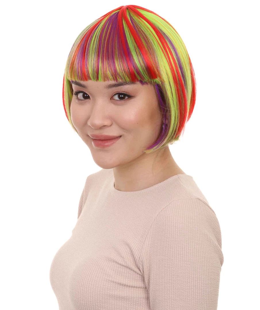 HPO Womens Rainbow Bob Wig | Colorful Party Ready Fancy Cosplay Halloween Wig | Premium Breathable Capless Cap Women's 2 HPO Womens Rainbow Bob Wig | Colorful Party Ready Fancy Cosplay Halloween Wig | Premium Breathable Capless Cap Women's