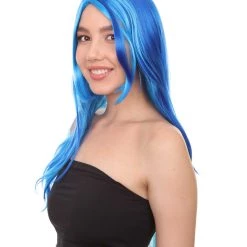HPO Long Wavy Blue Womens Wig | Sexy Cosplay Party Halloween Wig | Premium Breathable Capless Cap Women's