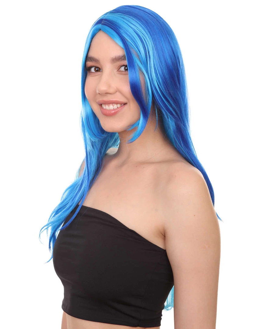 HPO Long Wavy Blue Womens Wig | Sexy Cosplay Party Halloween Wig | Premium Breathable Capless Cap Women's 2 HPO Long Wavy Blue Womens Wig | Sexy Cosplay Party Halloween Wig | Premium Breathable Capless Cap Women's