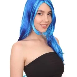 HPO Long Wavy Blue Womens Wig | Sexy Cosplay Party Halloween Wig | Premium Breathable Capless Cap Women's 14 HPO Long Wavy Blue Womens Wig | Sexy Cosplay Party Halloween Wig | Premium Breathable Capless Cap Women's