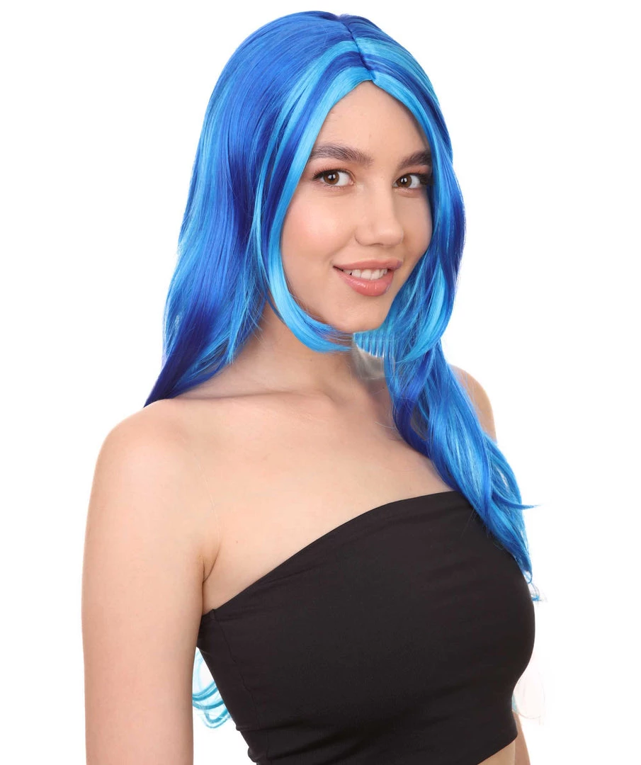 HPO Long Wavy Blue Womens Wig | Sexy Cosplay Party Halloween Wig | Premium Breathable Capless Cap Women's 6 HPO Long Wavy Blue Womens Wig | Sexy Cosplay Party Halloween Wig | Premium Breathable Capless Cap Women's
