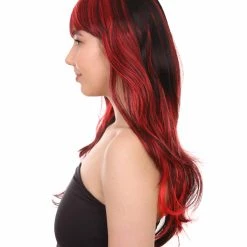 HPO Womens Halloween Vixen Wig | Red Black Two Toned Stage/Event Fancy Halloween Wig | Premium Breathable Capless Cap Women's