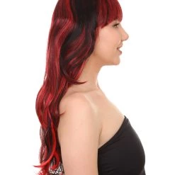 HPO Womens Halloween Vixen Wig | Red Black Two Toned Stage/Event Fancy Halloween Wig | Premium Breathable Capless Cap Women's