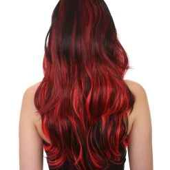 HPO Womens Halloween Vixen Wig | Red Black Two Toned Stage/Event Fancy Halloween Wig | Premium Breathable Capless Cap Women's